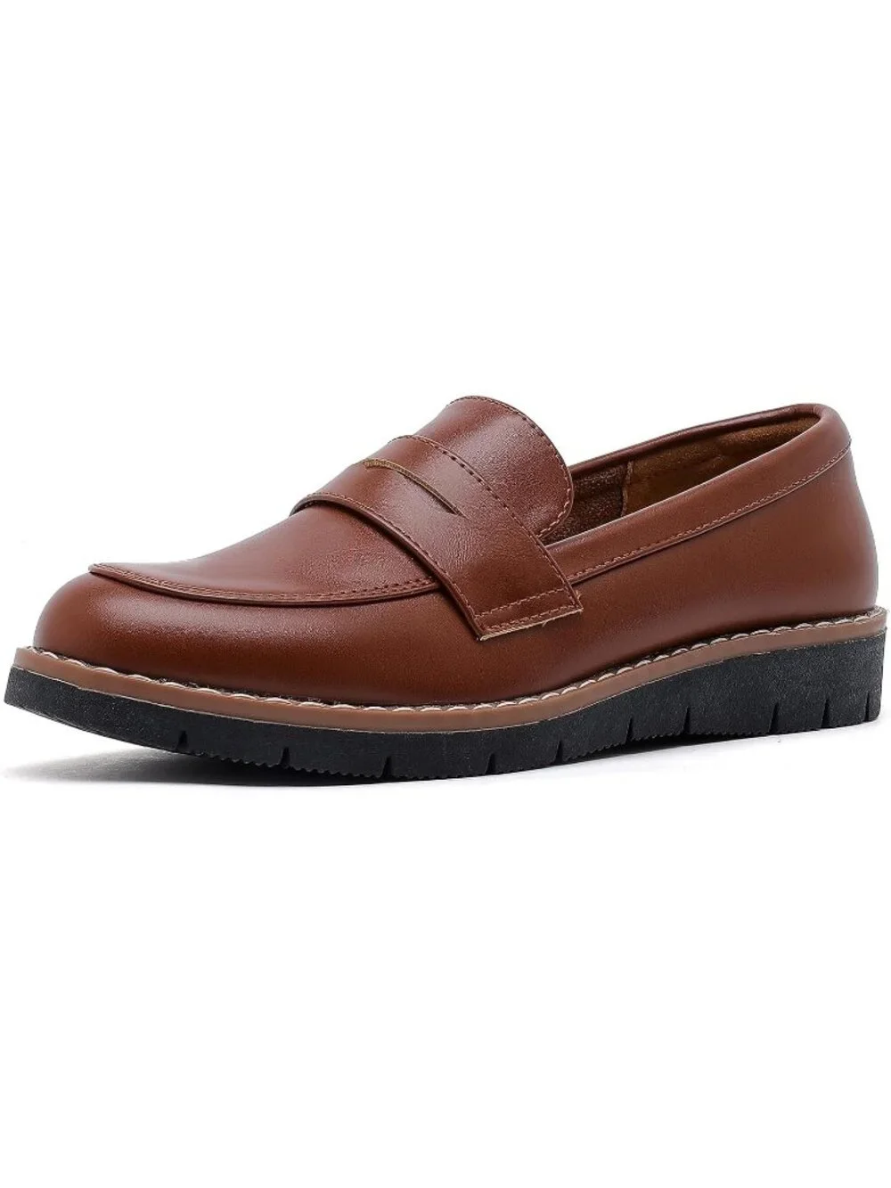 🆕Women's Classic Brown Round Toe Platform Chunky Heeled Loafers Business Shoes